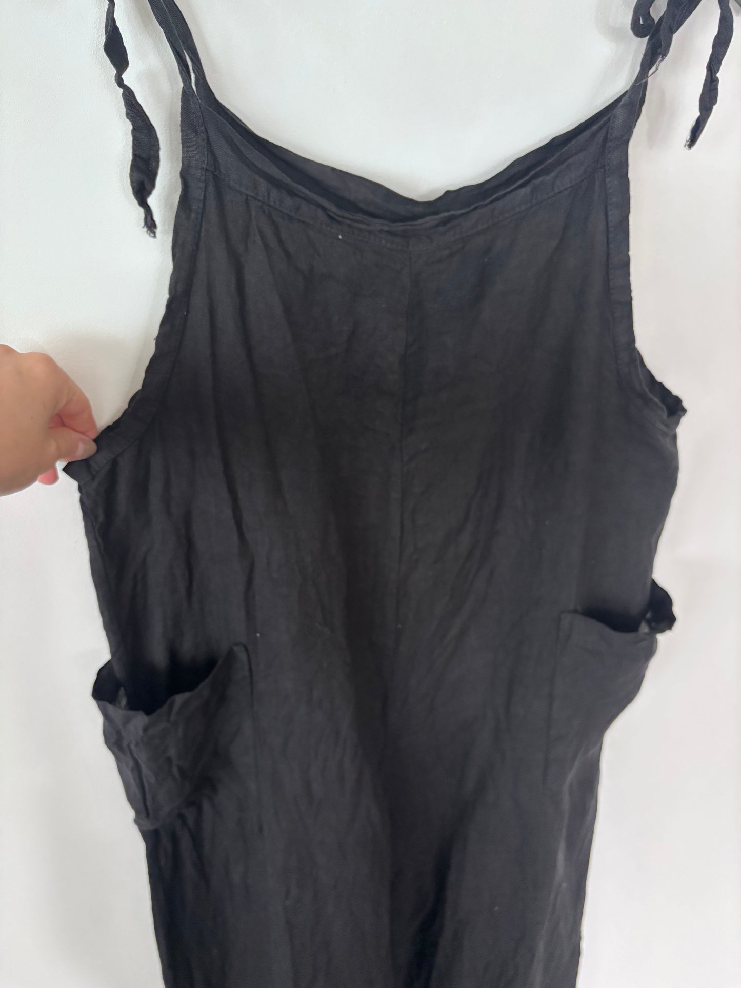 Linen Black Oversized Overalls | Sz Medium (oversized)