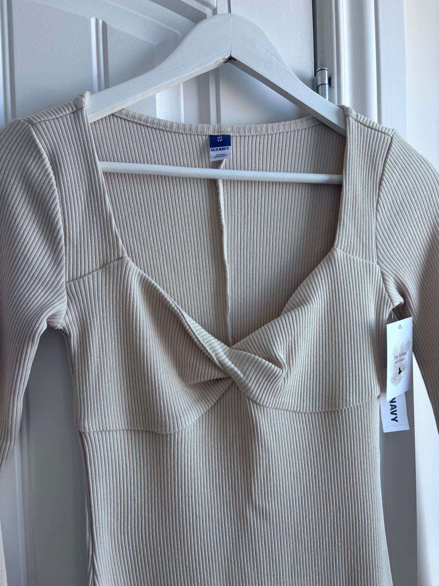 Old Navy NWT Twist-Front Rib-Knit Midi Dress in Cream | Sz XS (CS25W8)