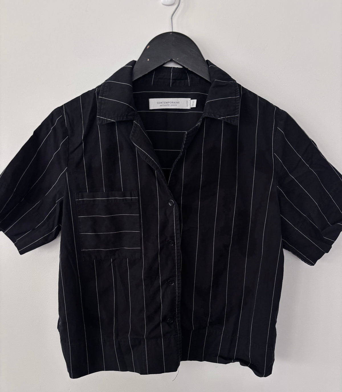 Contemporaine Boxy Pinstripe Poplin Top | Sz XS (oversized)