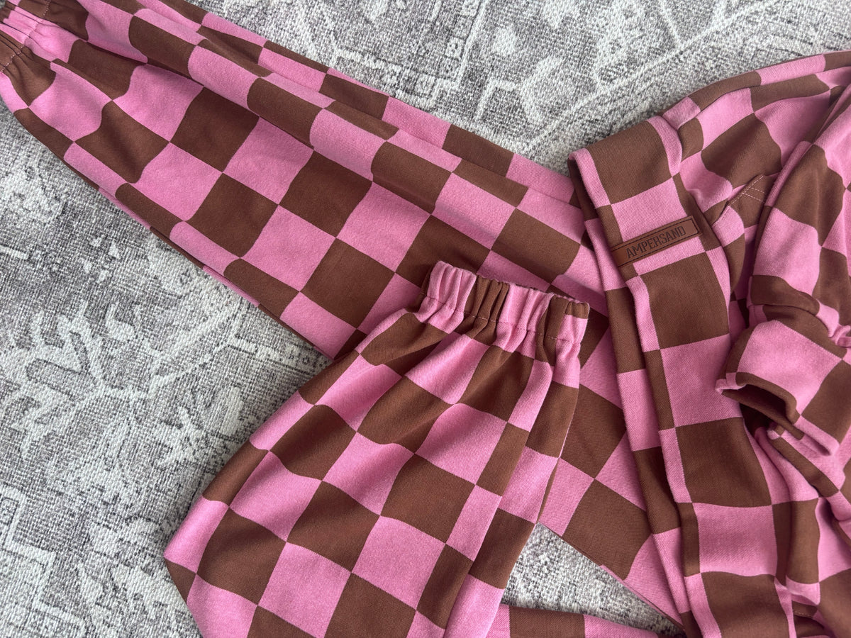 Ampersand Ave Check Sweatsuit Set (Pink & Brown*) | Sz XS/S