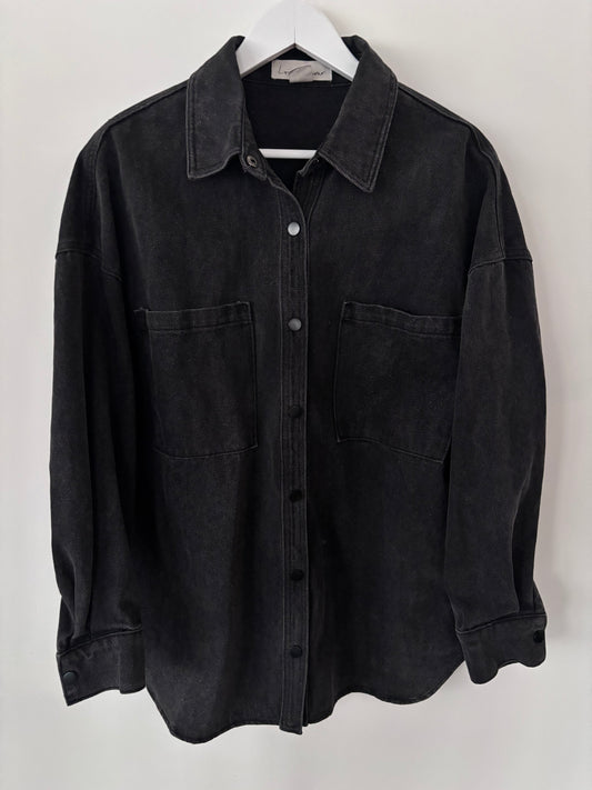 Lost In Lunar Frank Black Denim Shirt Jacket | Sz Medium