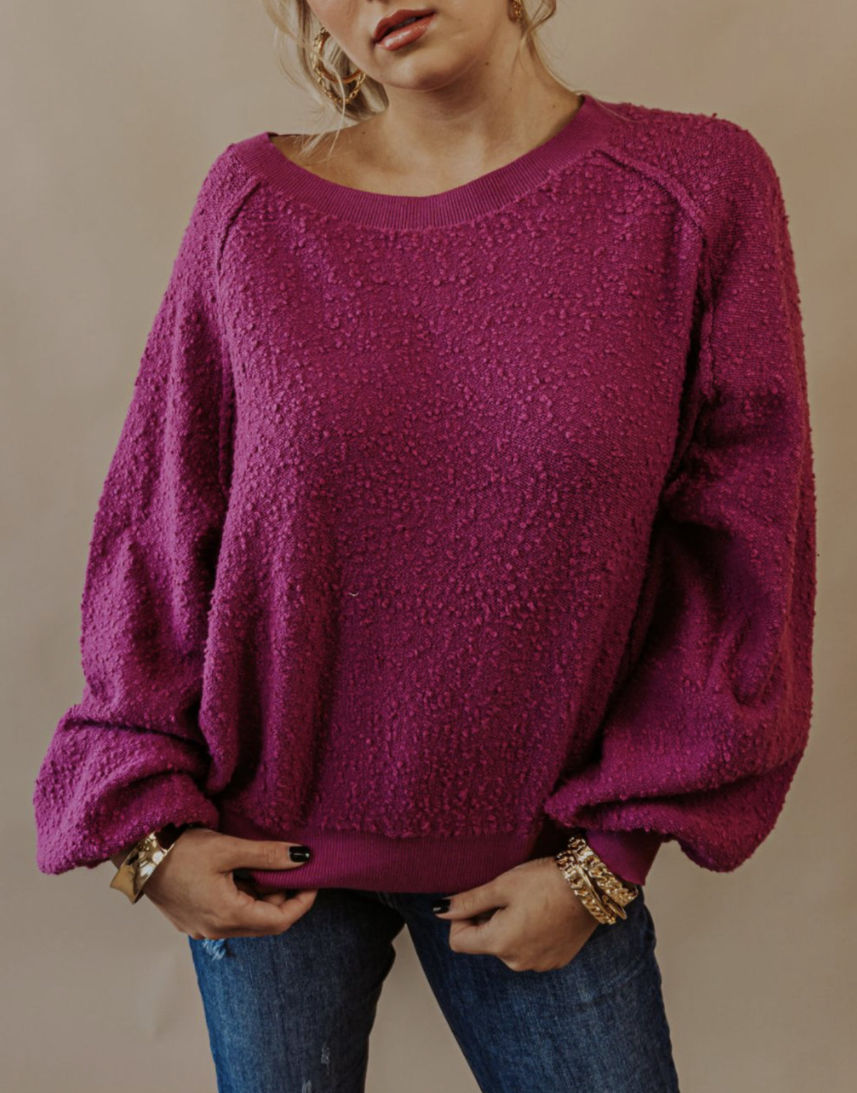 Free People  "Found My Friend" Pullover in Fuscia | XS fits size Small or Medium (D104P3)