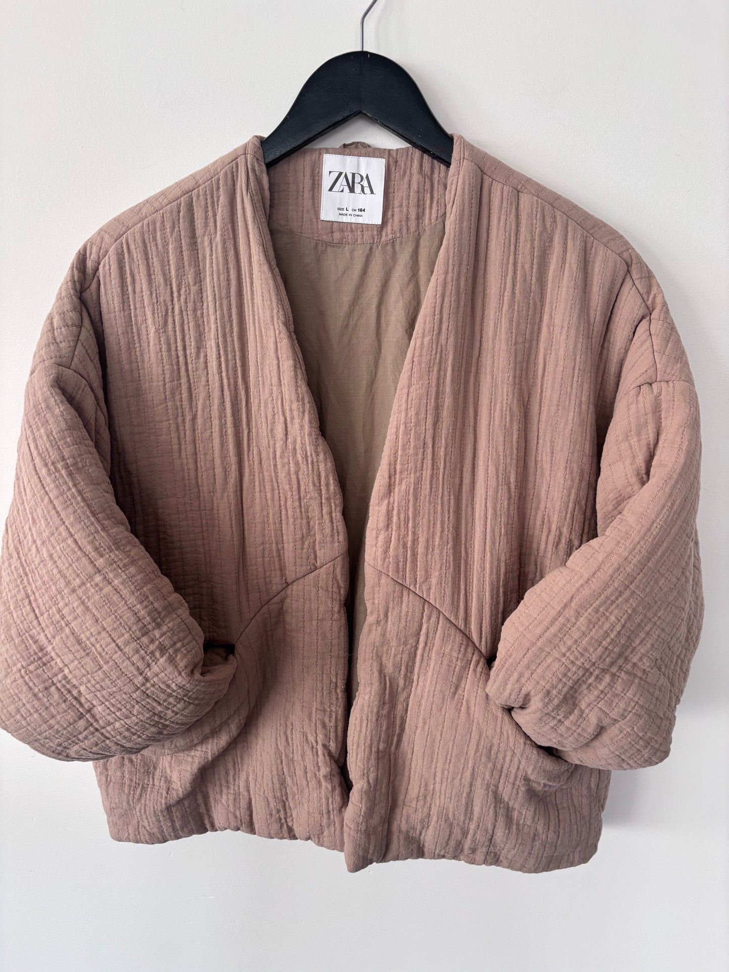 Zara Beige Quilted Open Jacket | Sz Small (girls large)