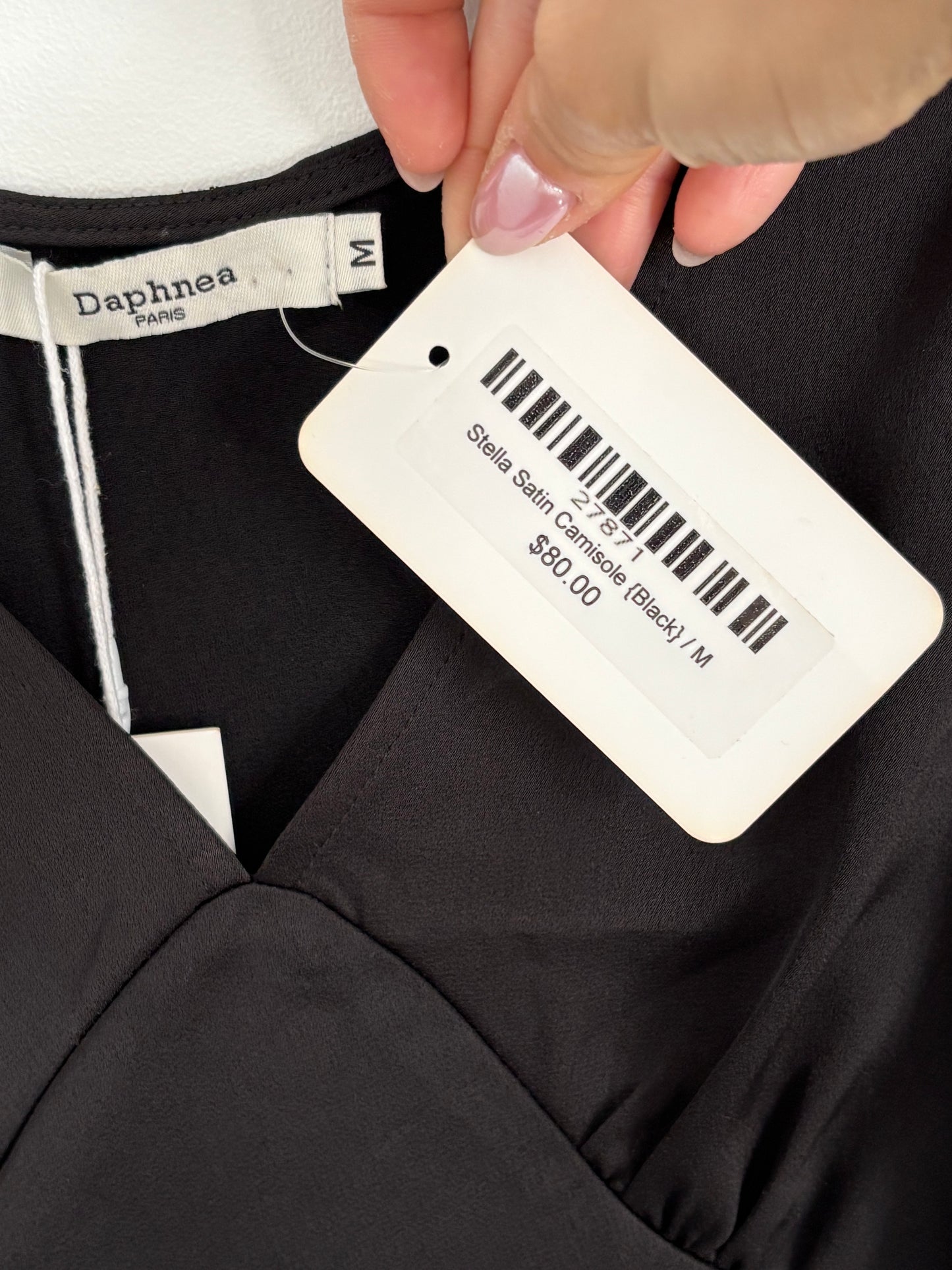 Daphnea NWT Black Satin Top | Medium