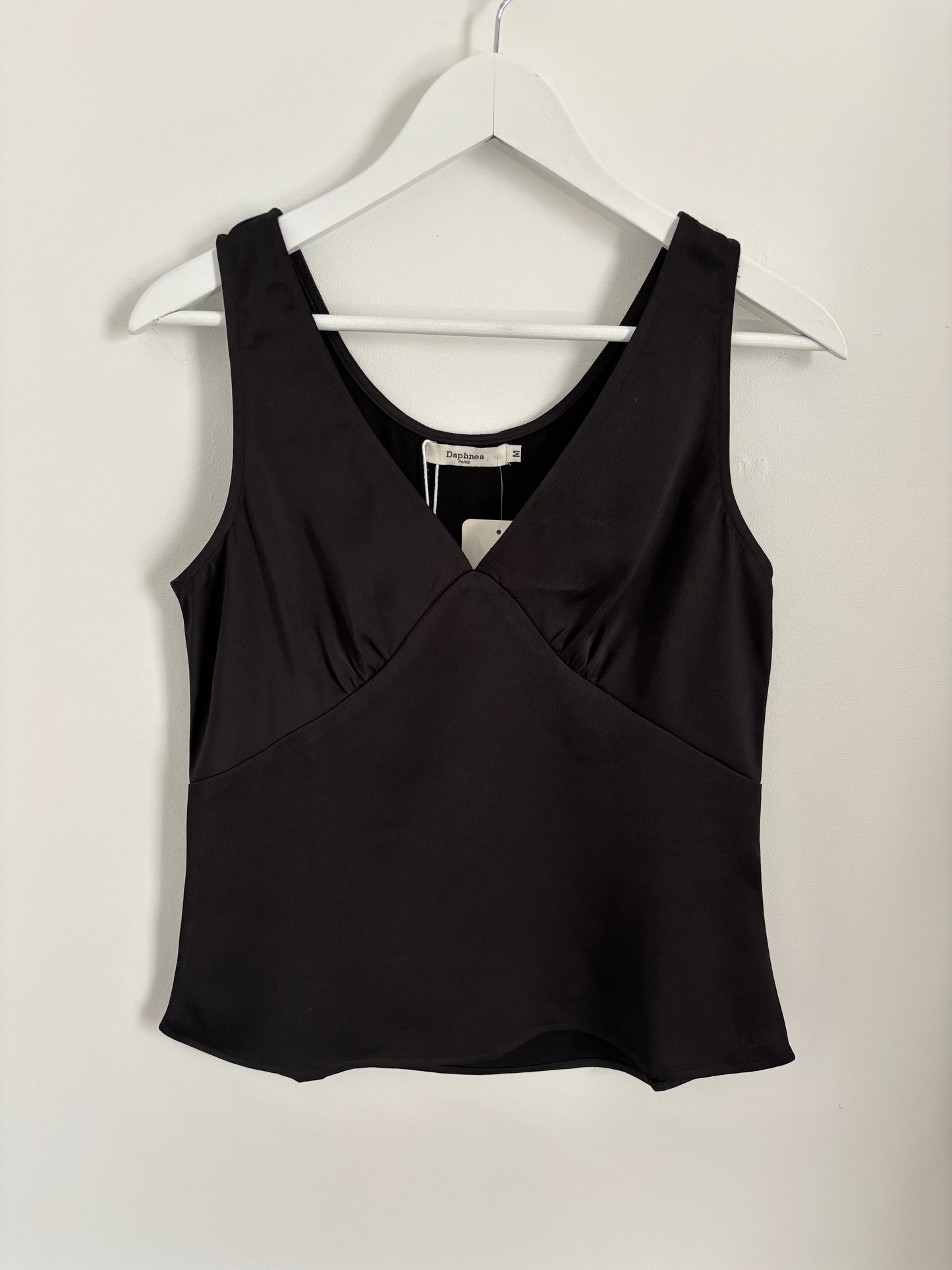 Daphnea NWT Black Satin Top | Medium