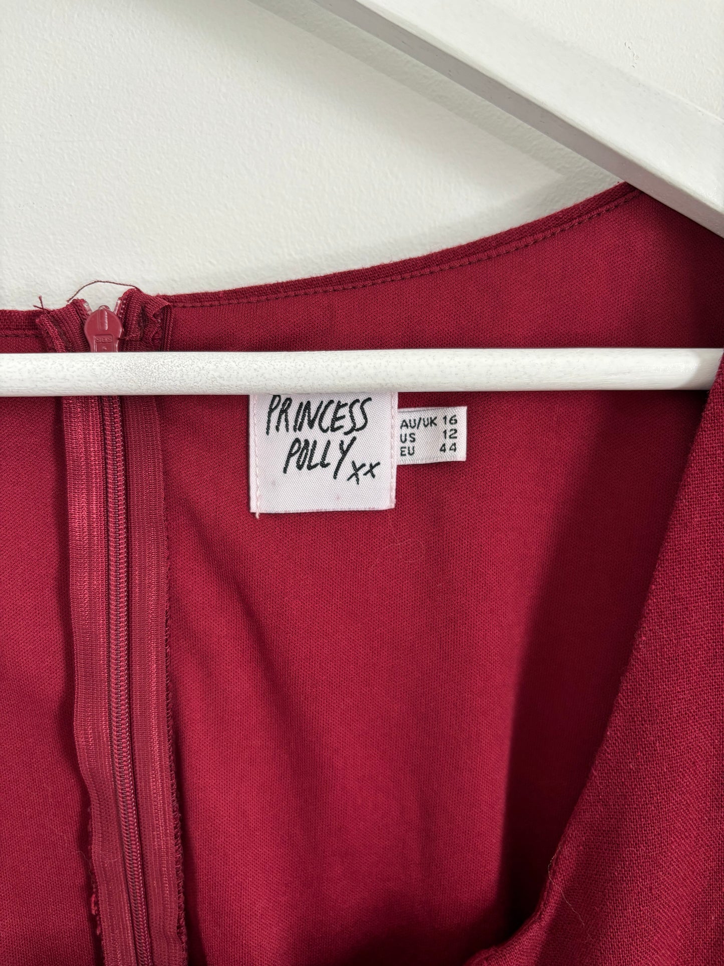 Princess Polly Burgundy Faux Wrap Skirt Dress | 12 / Large