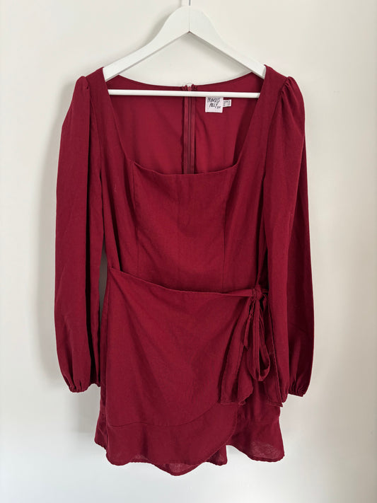 Princess Polly Burgundy Faux Wrap Skirt Dress | 12 / Large