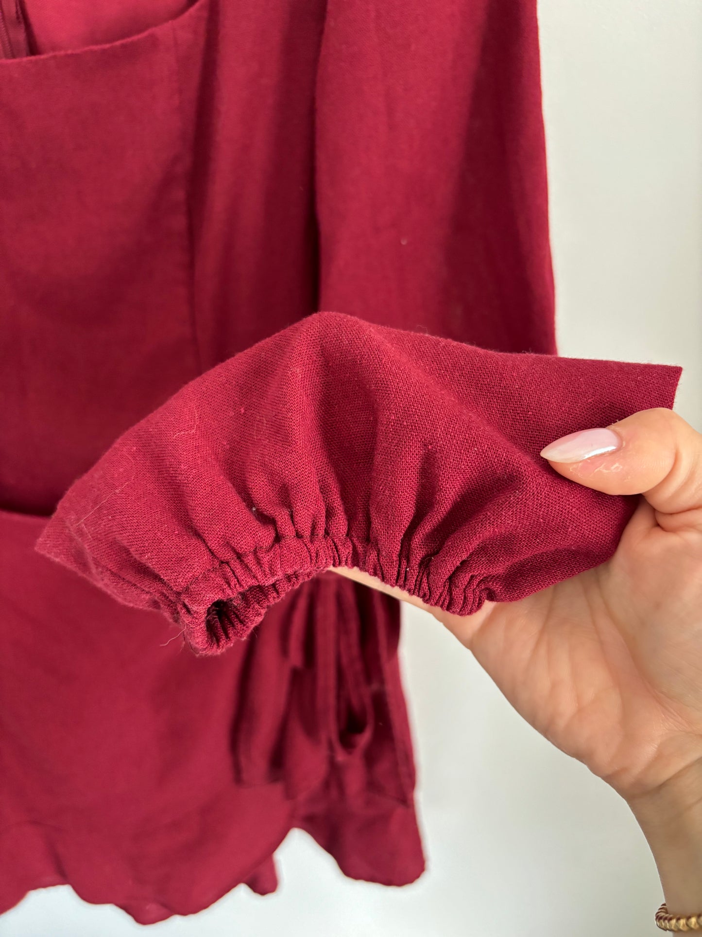 Princess Polly Burgundy Faux Wrap Skirt Dress | 12 / Large