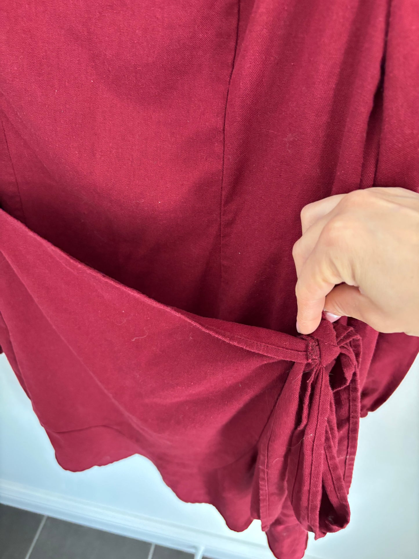 Princess Polly Burgundy Faux Wrap Skirt Dress | 12 / Large