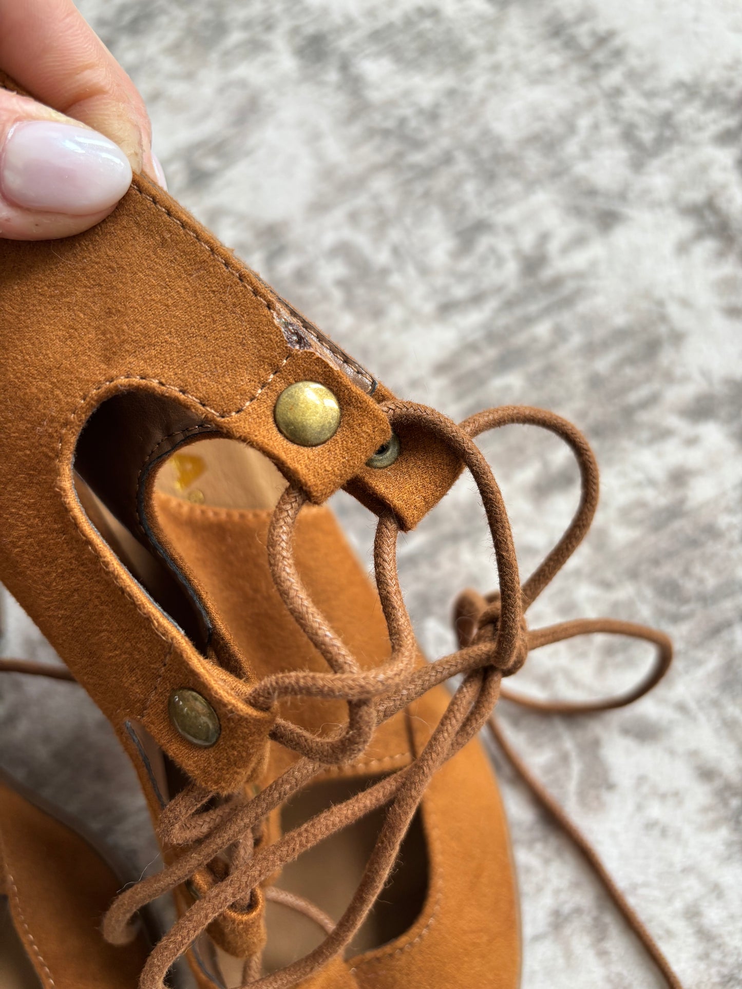 Soda Suede Lace Up Sandal Heels | 8.5