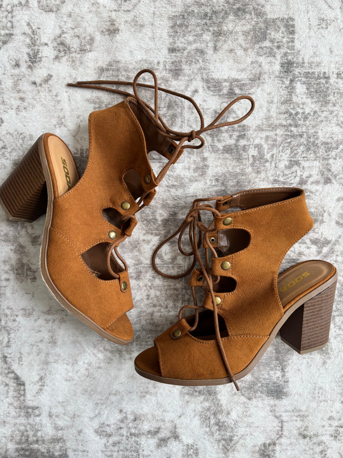 Soda Suede Lace Up Sandal Heels | 8.5