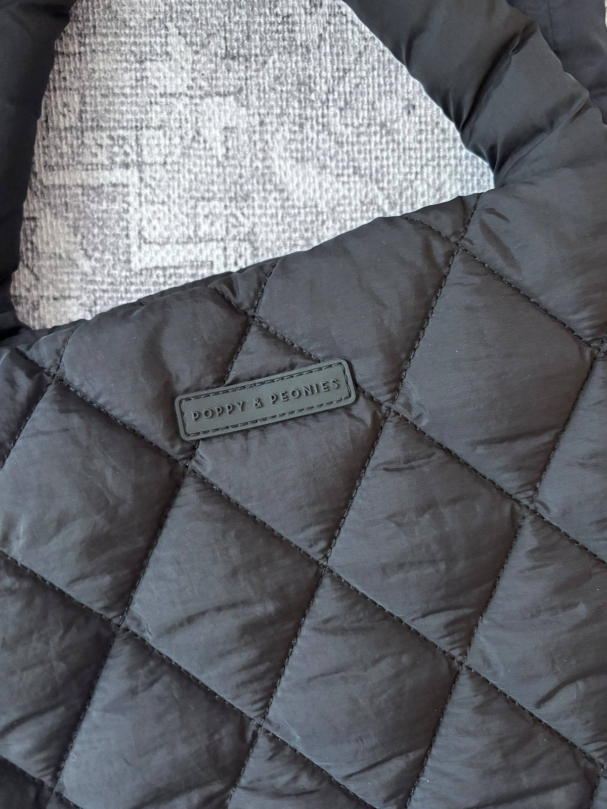 Poppy & Peonies Quilted Black Tote Bag