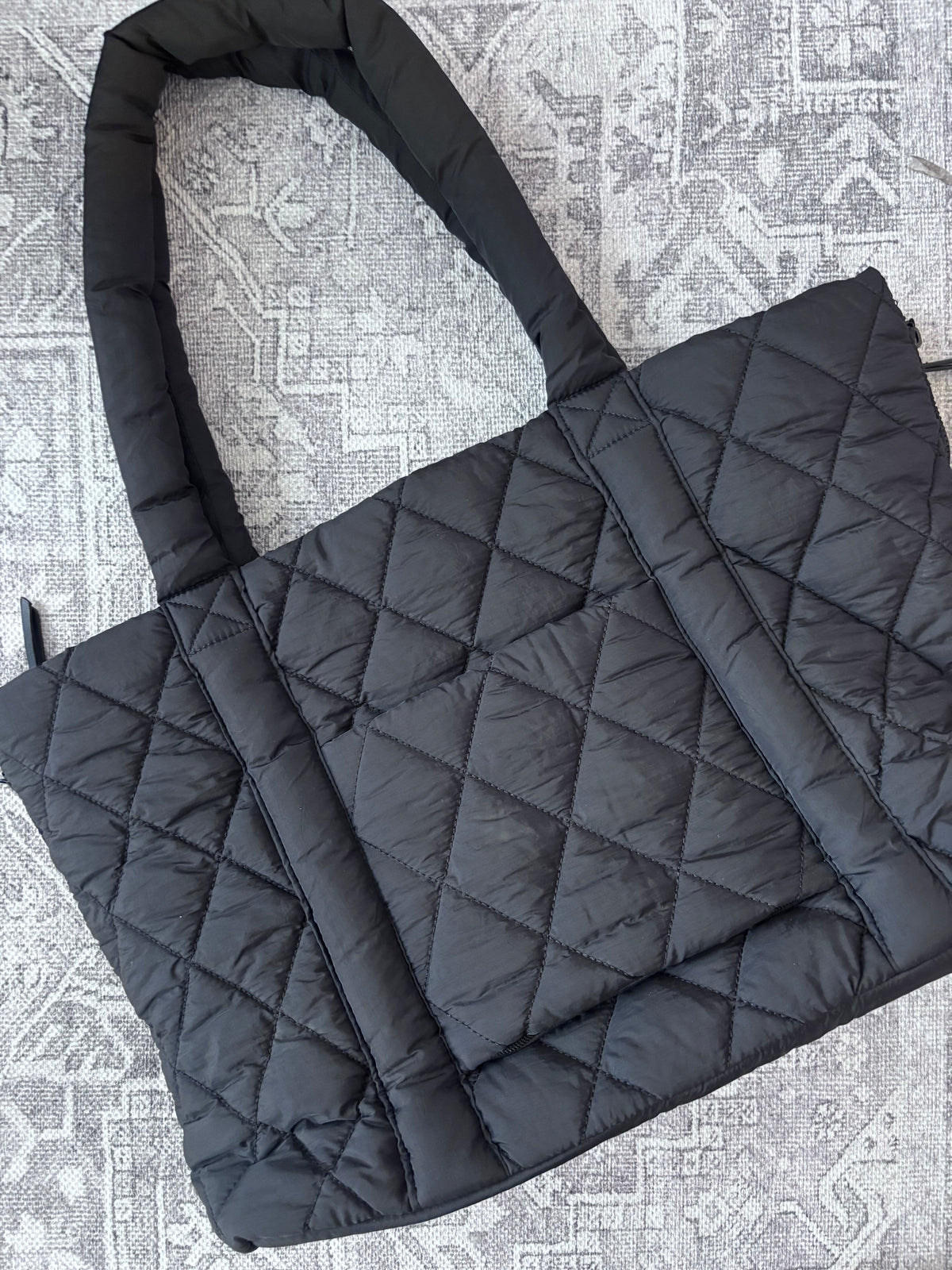 Poppy & Peonies Quilted Black Tote Bag