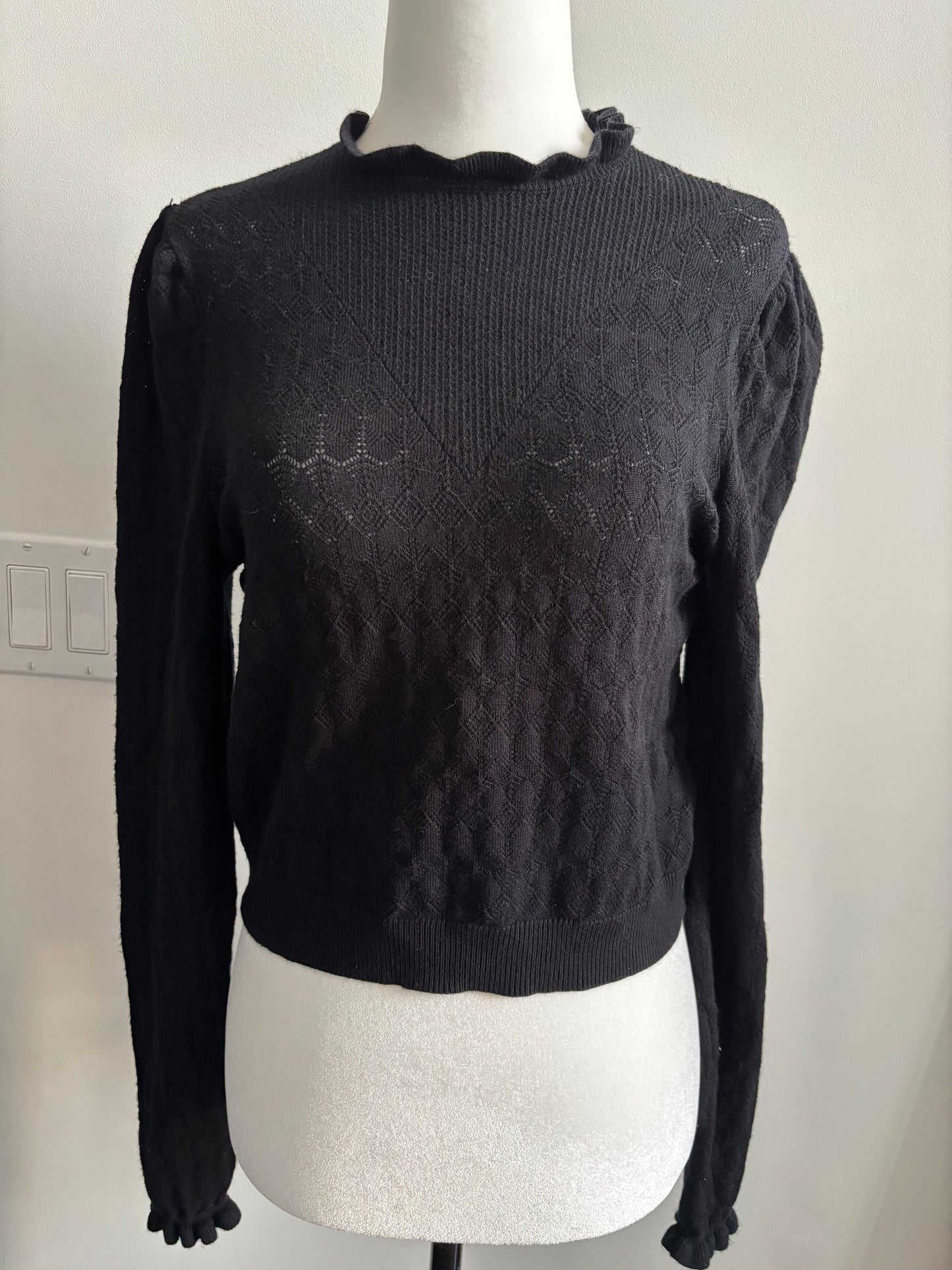 Marled High Neck Soft Crochet Sweater | Small