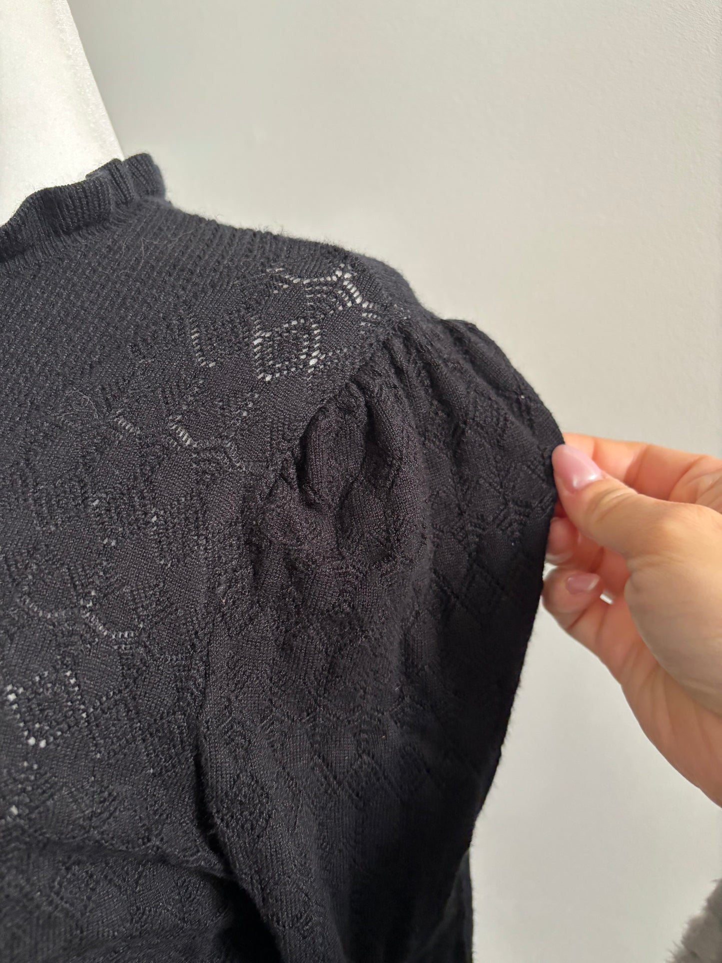 Marled High Neck Soft Crochet Sweater | Small