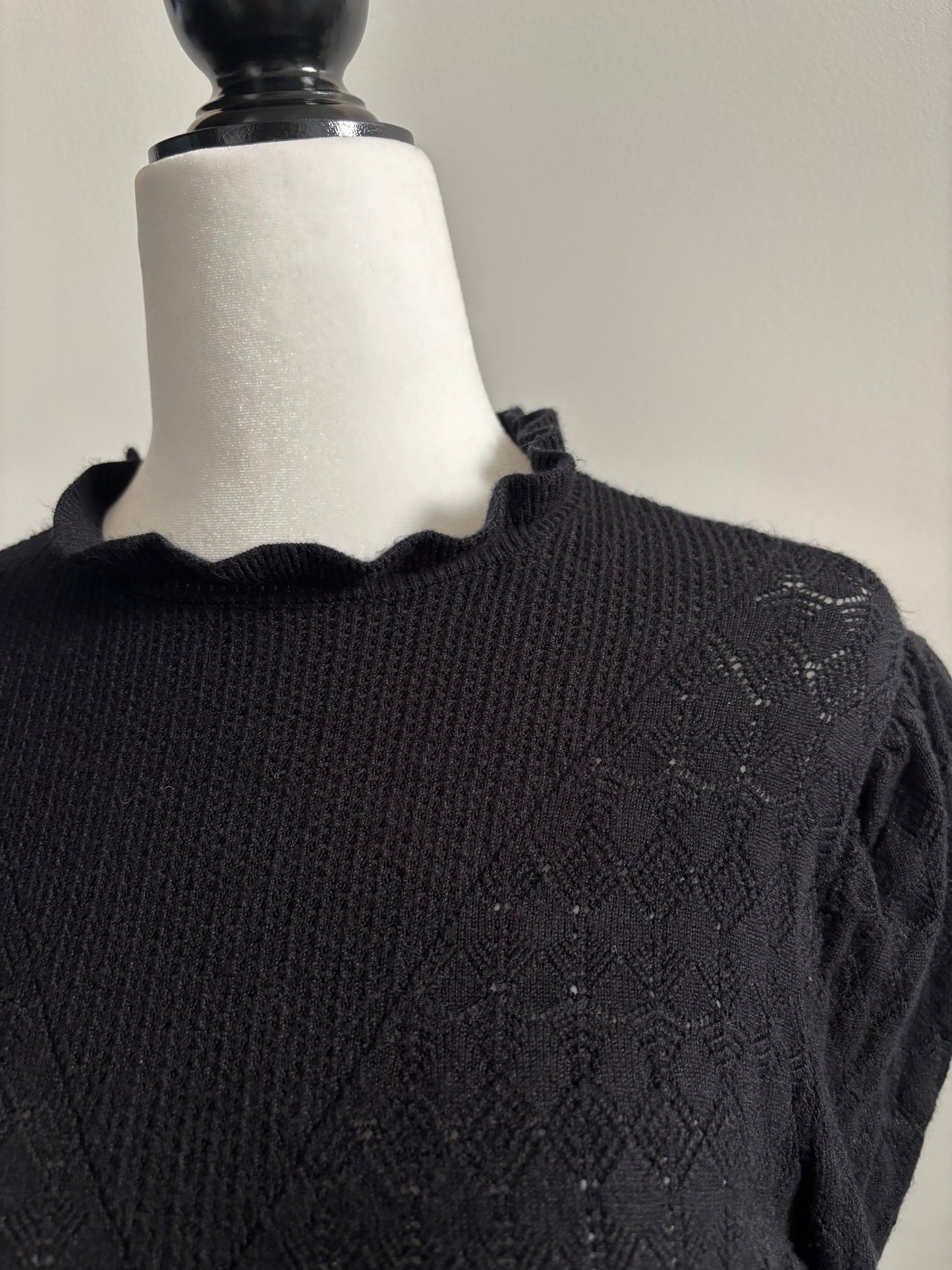 Marled High Neck Soft Crochet Sweater | Small