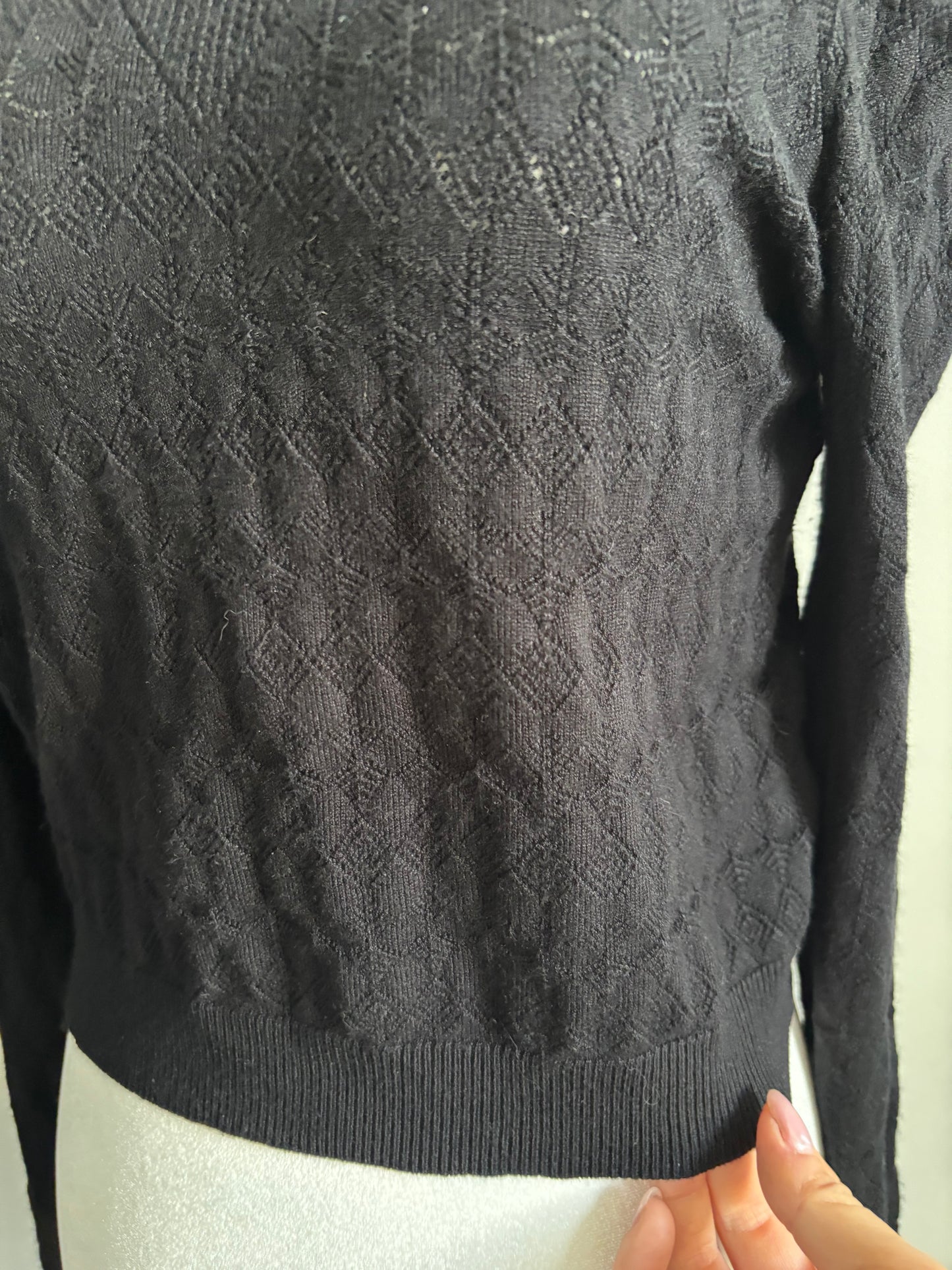 Marled High Neck Soft Crochet Sweater | Small