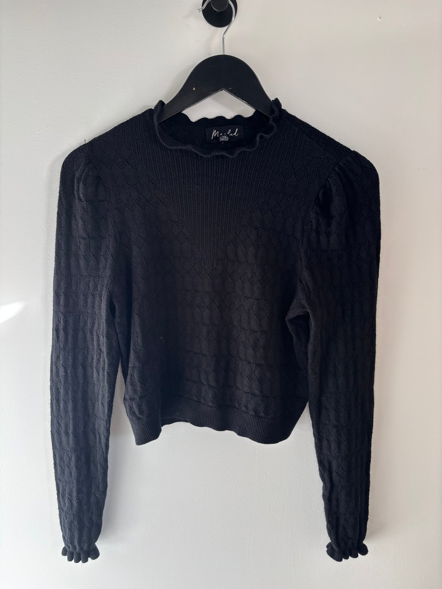 Marled High Neck Soft Crochet Sweater | Small