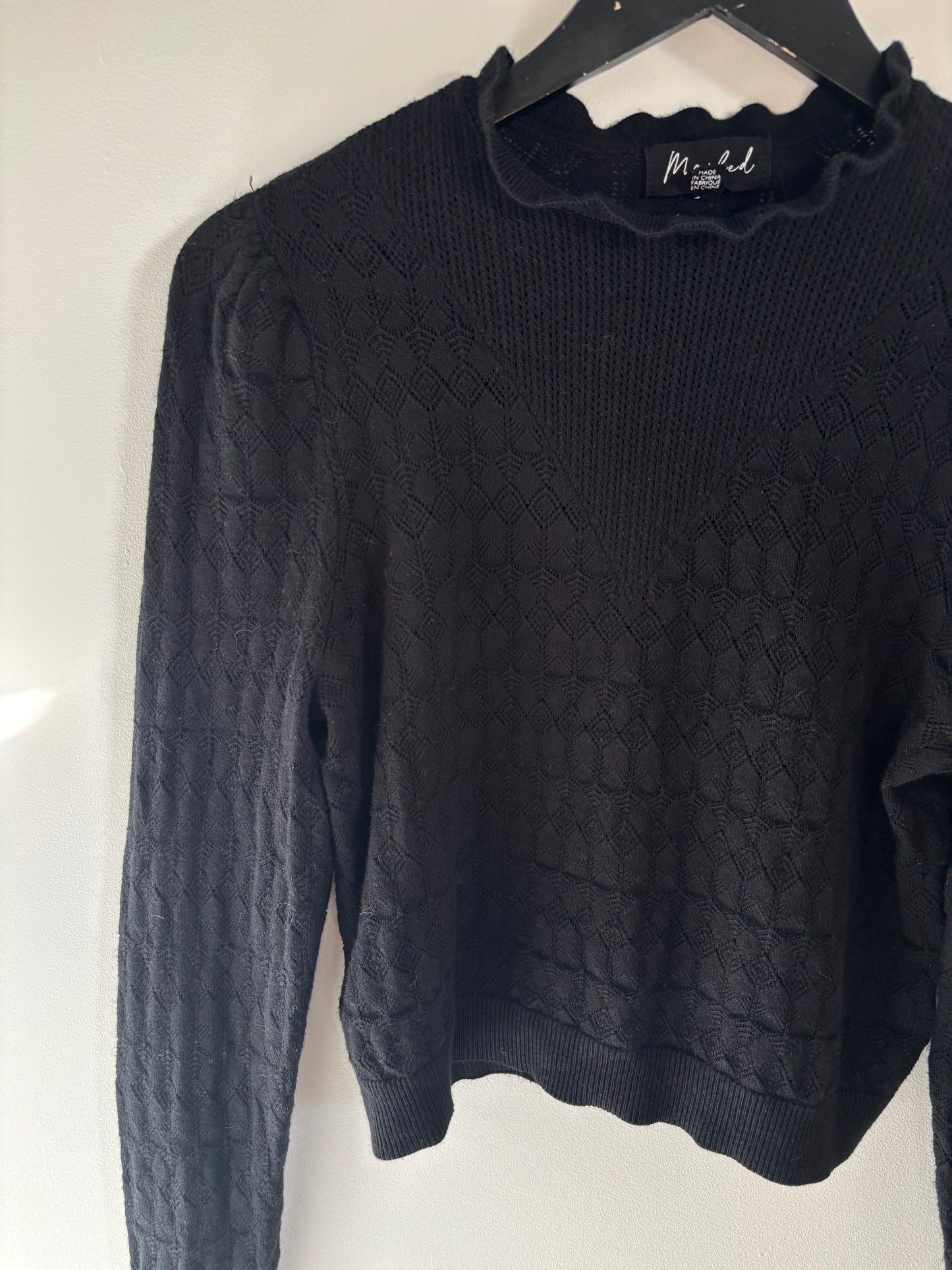 Marled High Neck Soft Crochet Sweater | Small