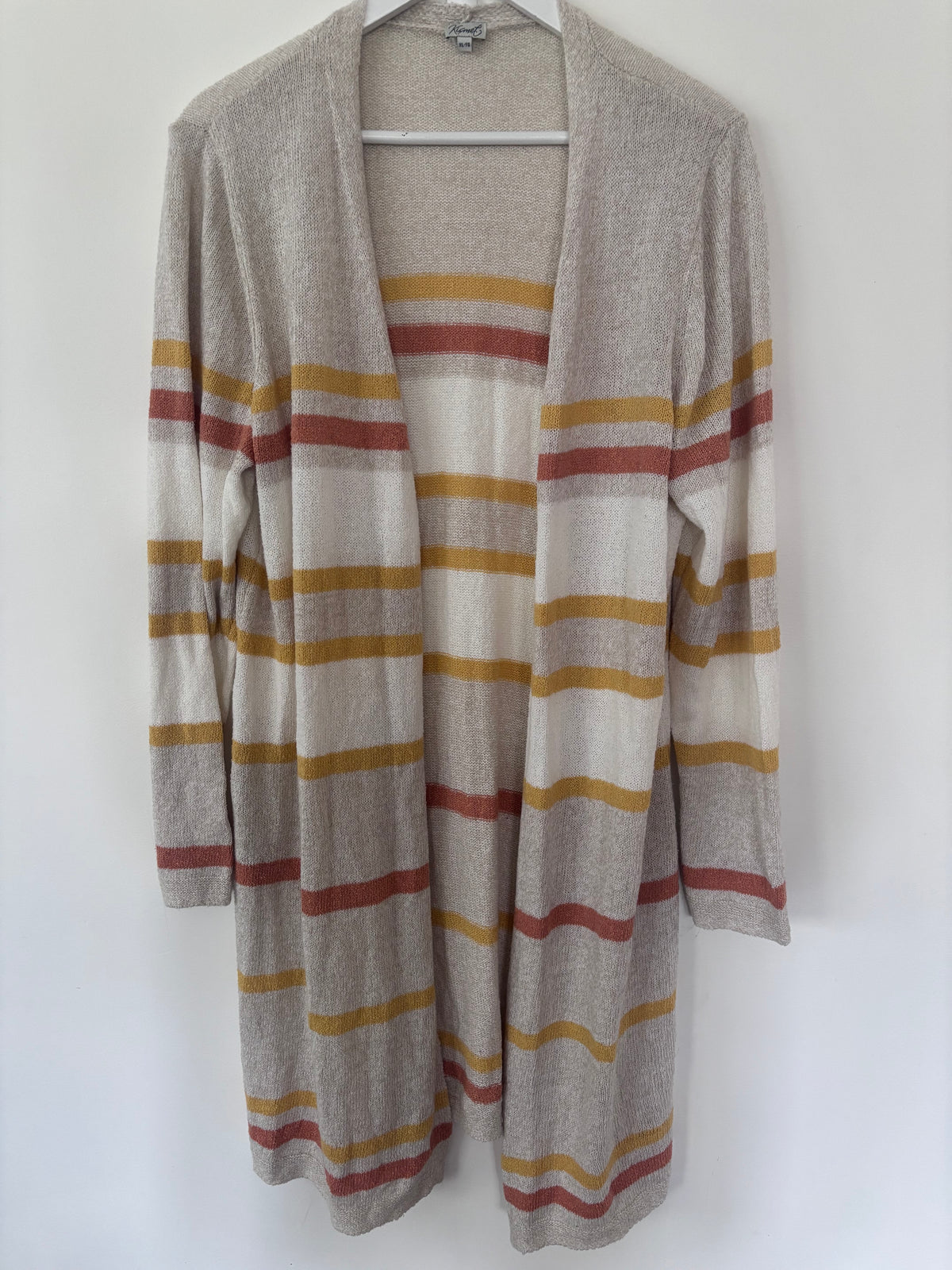 Kismet Long Open Striped Fine Knit Cardigan | Sz XL
