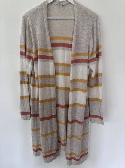 Kismet Long Open Striped Fine Knit Cardigan | Sz XL