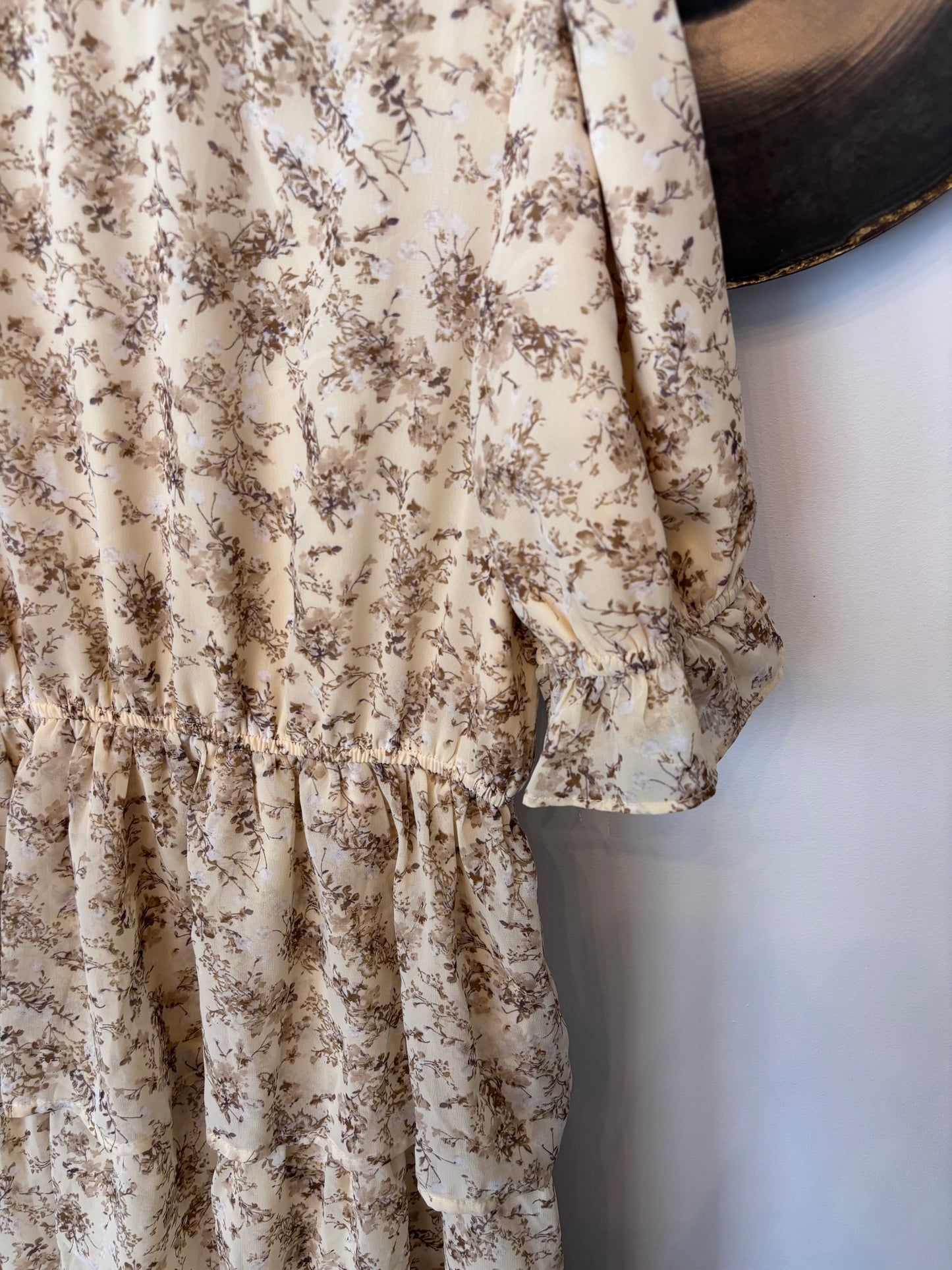 Baltic Born Muted Yellow Floral Tiered Dress | Sz XL (AR1)