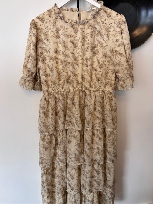 Baltic Born Muted Yellow Floral Tiered Dress | Sz XL (AR1)