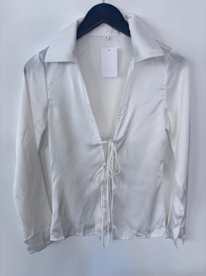 Satin Tie-Front Silky Top | Sz Small