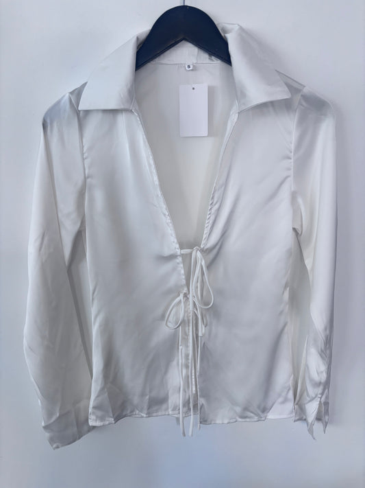 Satin Tie-Front Silky Top | Sz Small