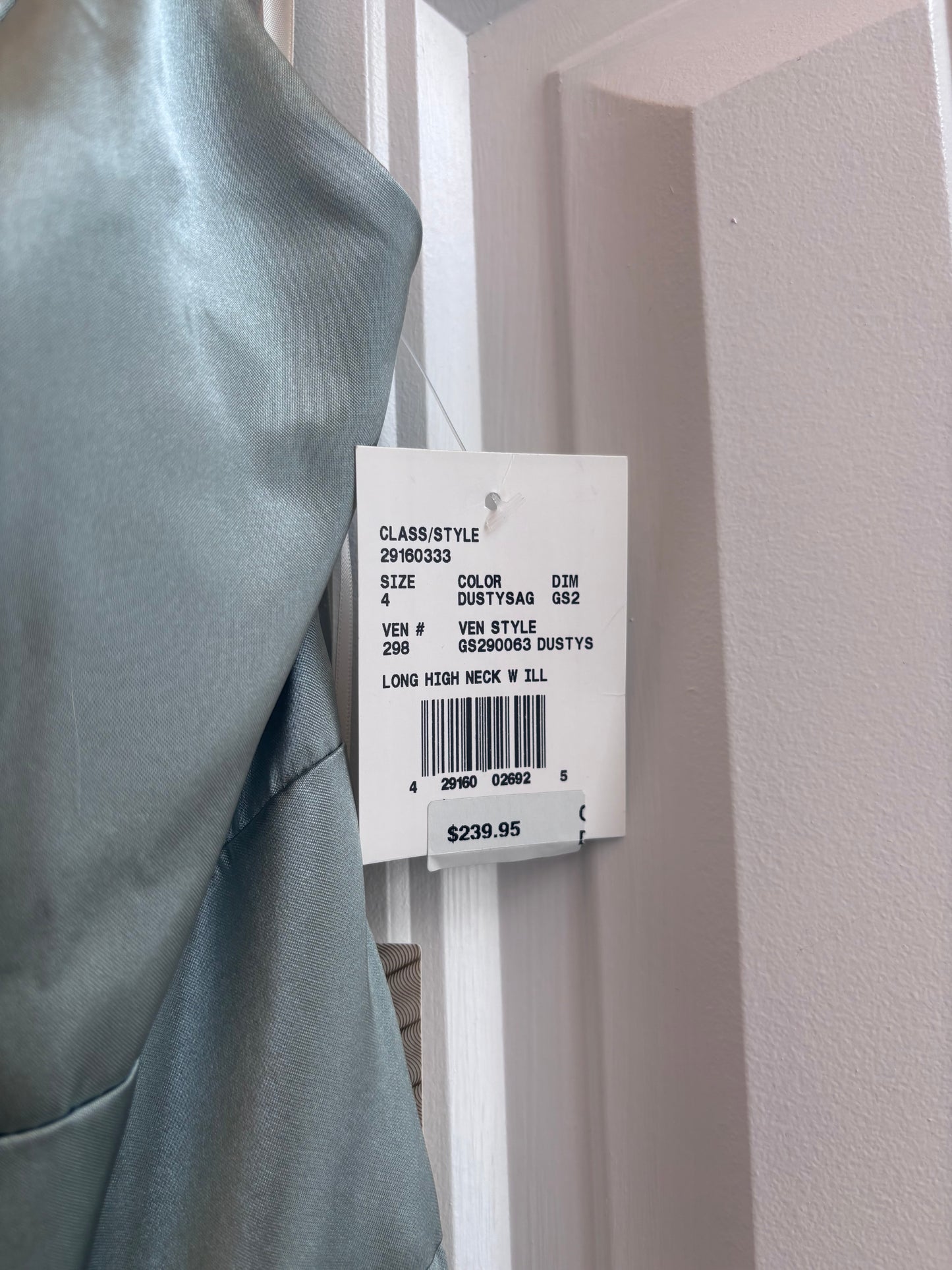David's Bridal Long High Neck Sage Green Keyhole Dress | Sz 4 NWT
