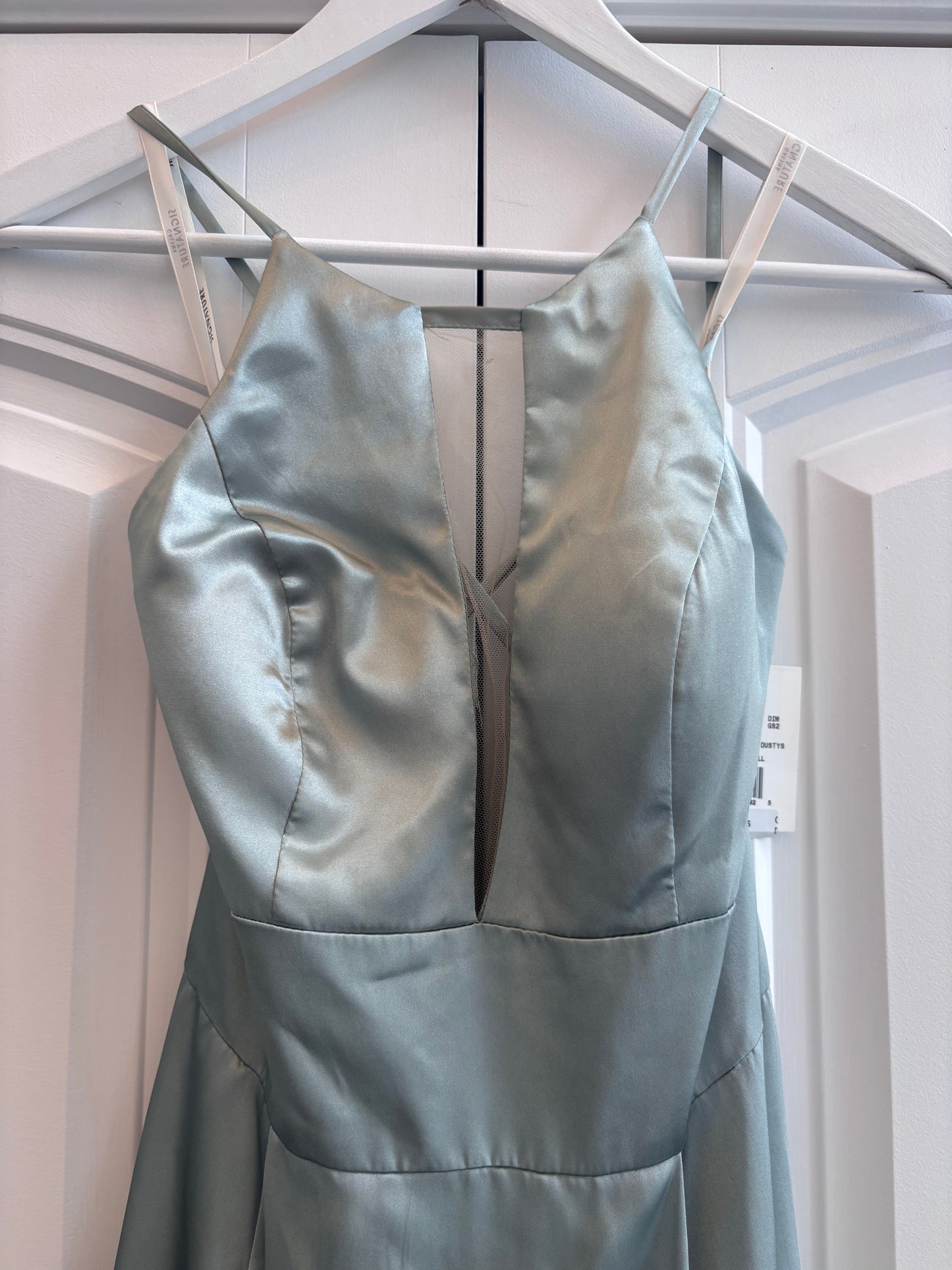 David's Bridal Long High Neck Sage Green Keyhole Dress | Sz 4 NWT