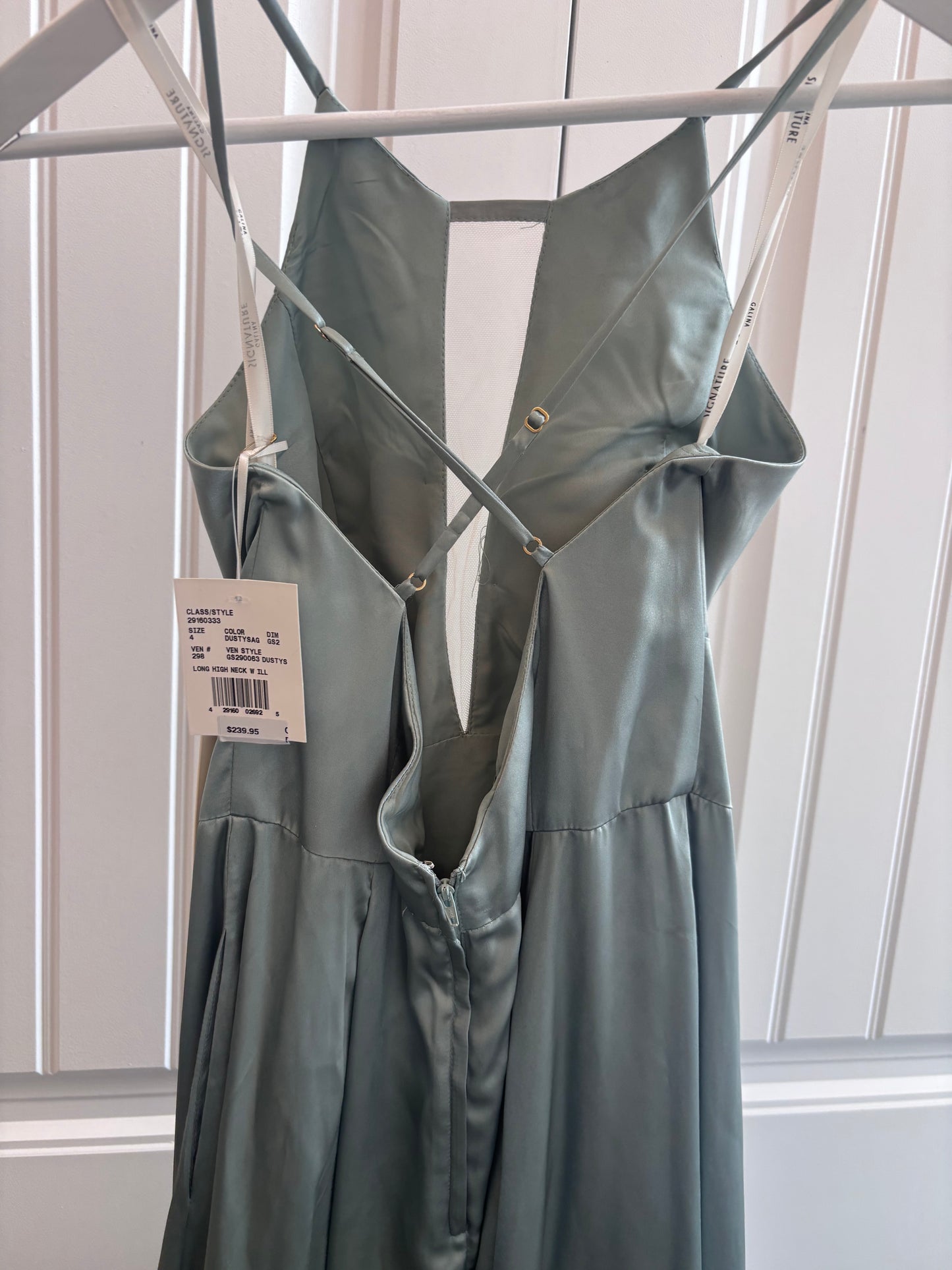 David's Bridal Long High Neck Sage Green Keyhole Dress | Sz 4 NWT