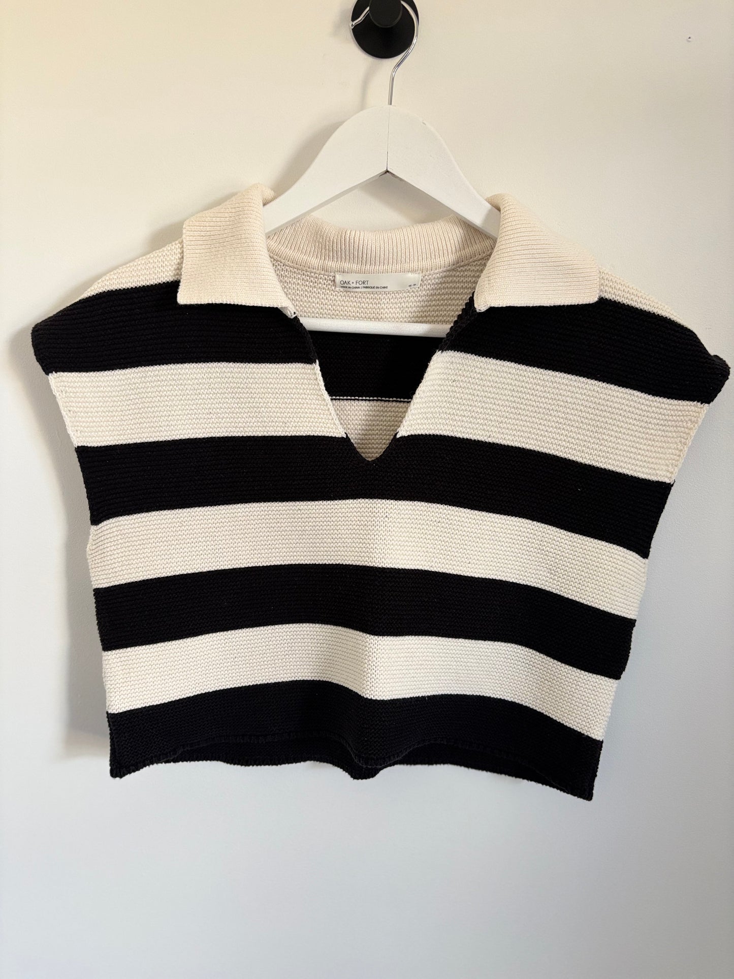 Oak & Fort Striped Collared Crop Sweater | XS Oversized (O26L4)