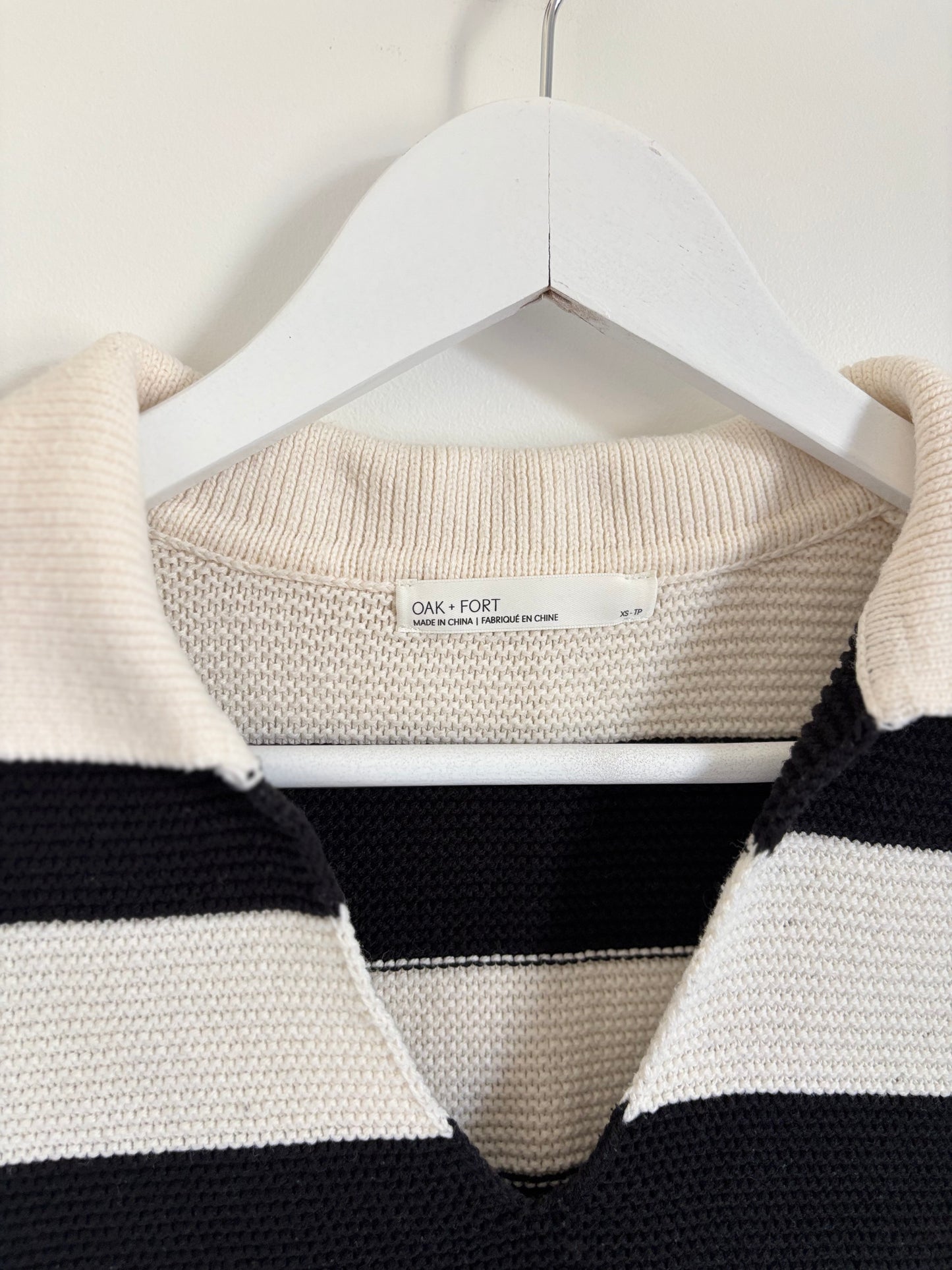Oak & Fort Striped Collared Crop Sweater | XS Oversized (O26L4)