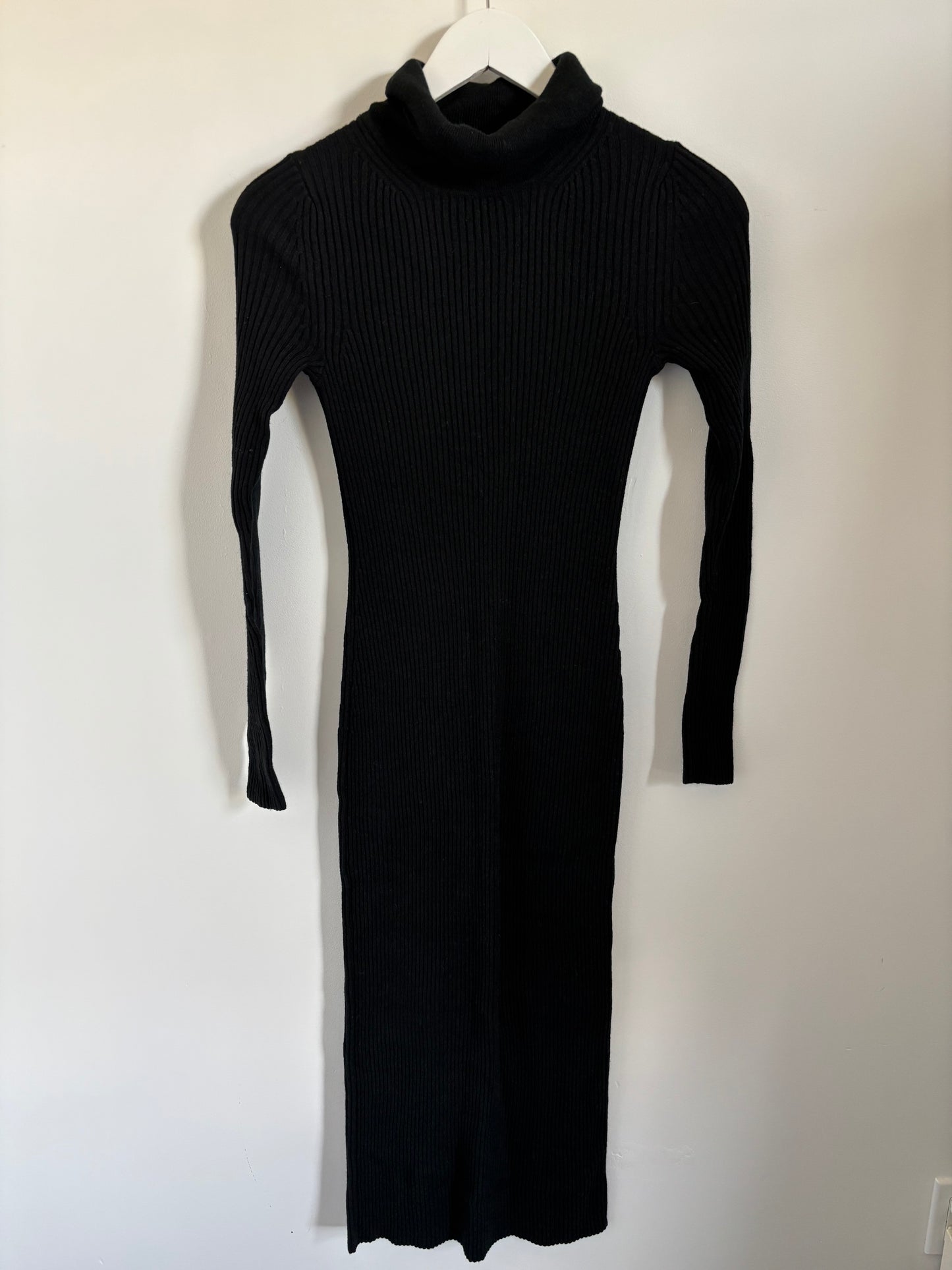 Gap Black Ribbed Turtleneck Sweater Dress | XS (O22L4)