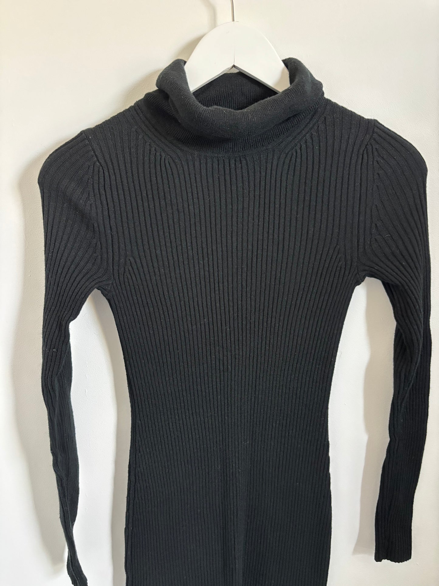Gap Black Ribbed Turtleneck Sweater Dress | XS (O22L4)