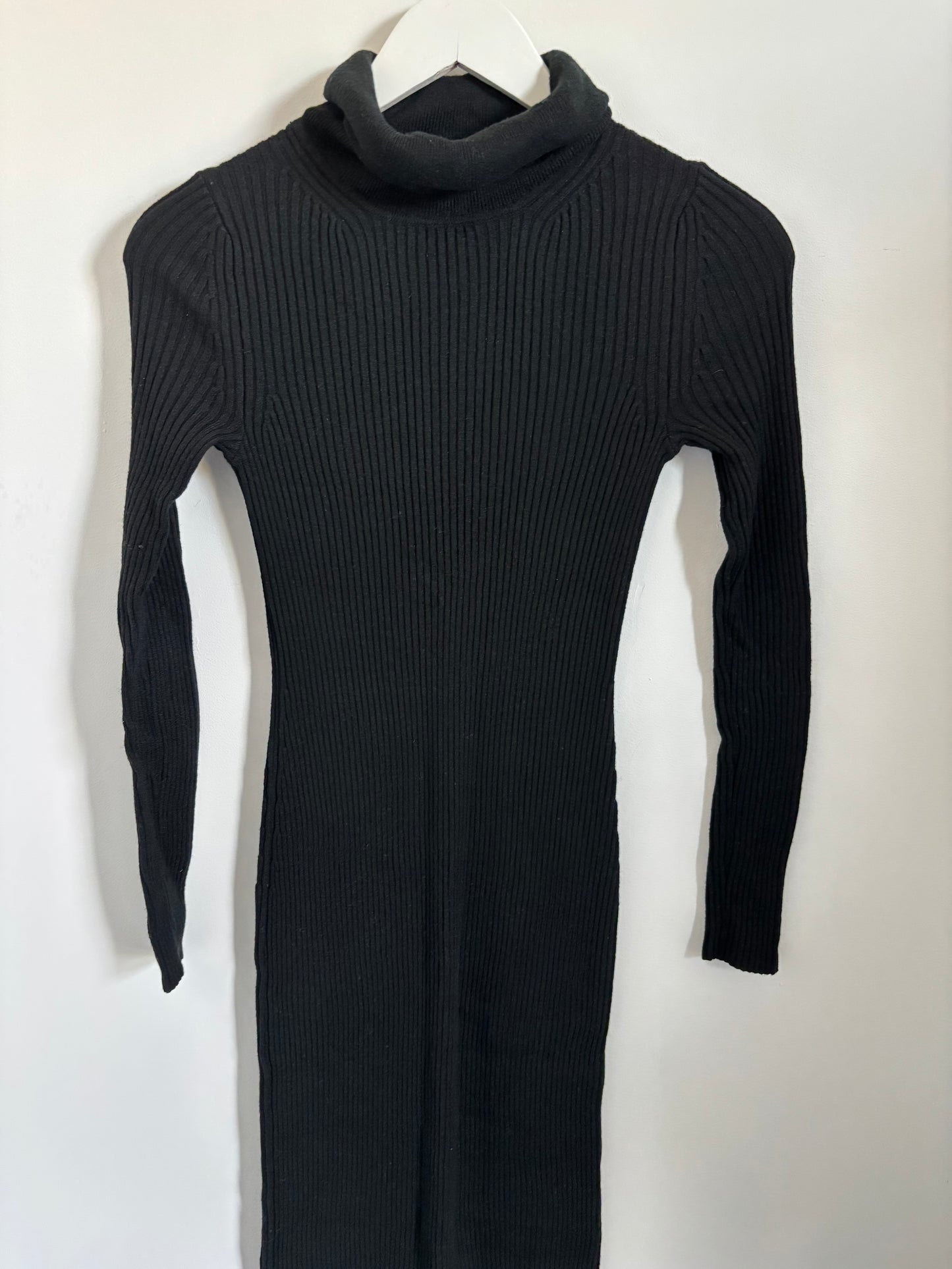 Gap Black Ribbed Turtleneck Sweater Dress | XS (O22L4)