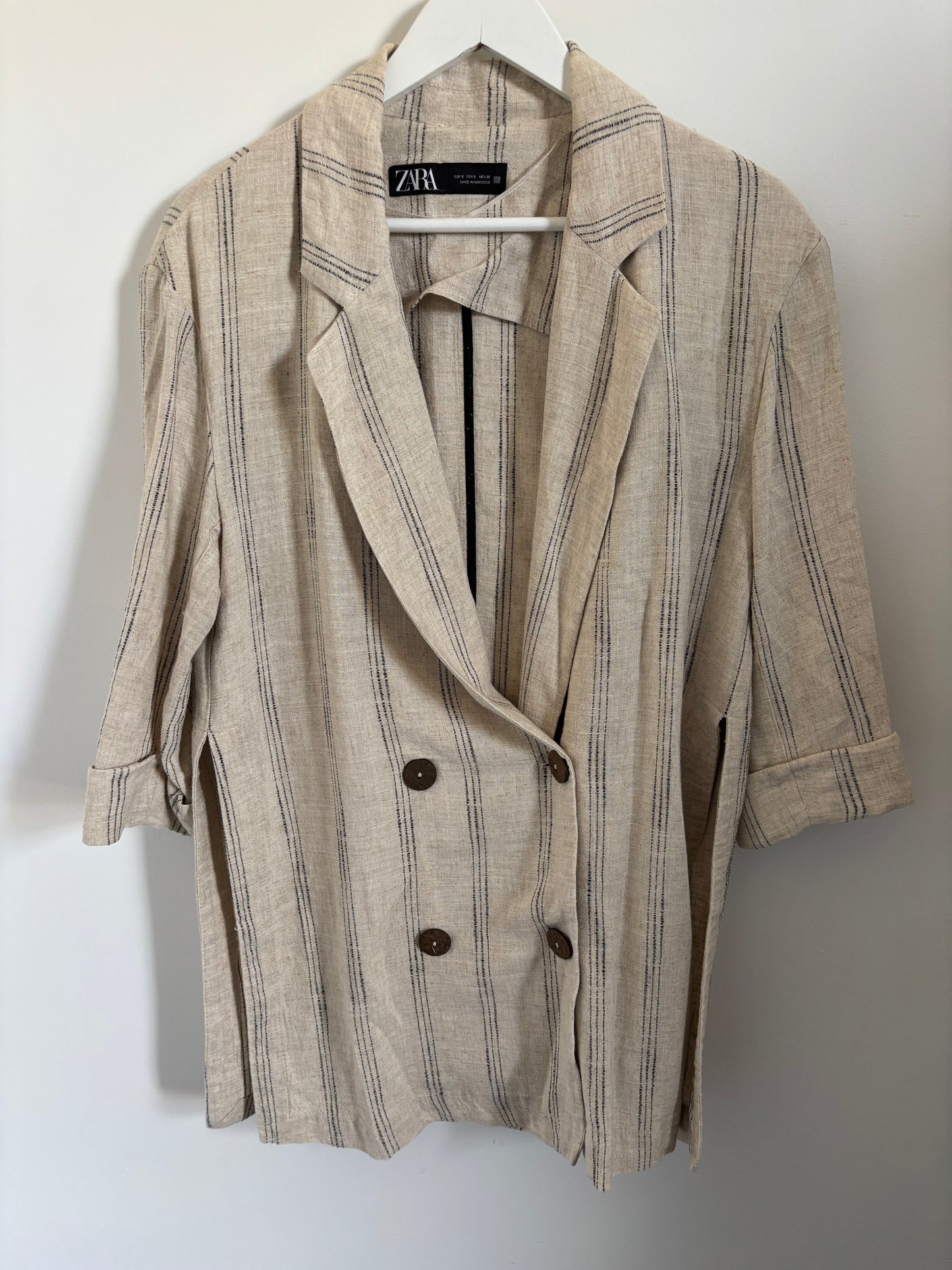 2 Piece Zara Ecru Linen Blend Oversized Set | Small (O21L4)