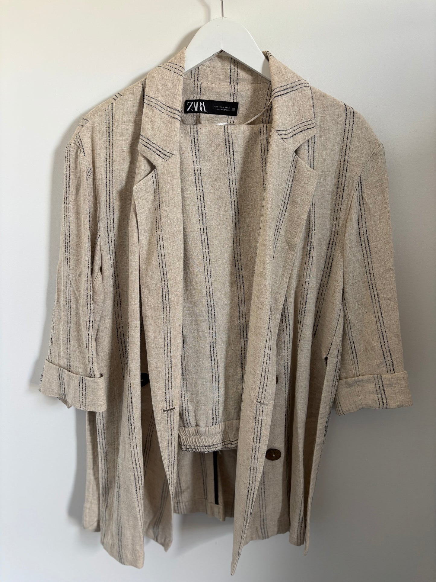 2 Piece Zara Ecru Linen Blend Oversized Set | Small (O21L4)