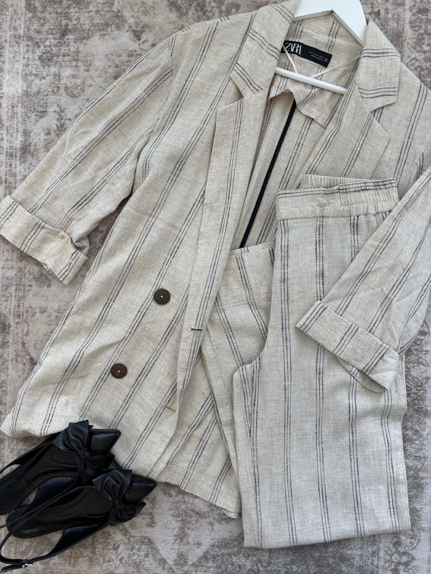 2 Piece Zara Ecru Linen Blend Oversized Set | Small (O21L4)