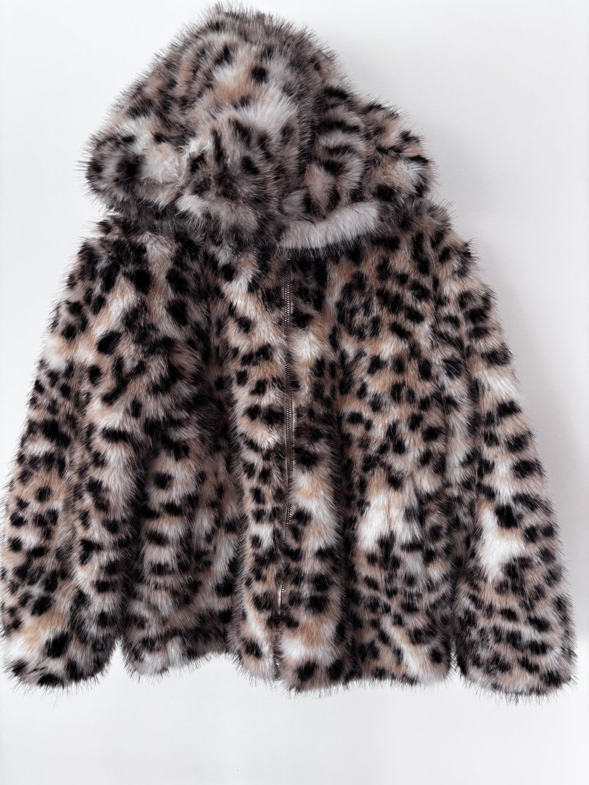 H&M Animal Print Zip Fur Coat | Sz