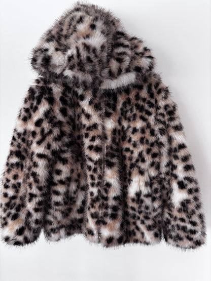 H&M Animal Print Zip Fur Coat | Sz