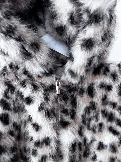 H&M Animal Print Zip Fur Coat | Sz