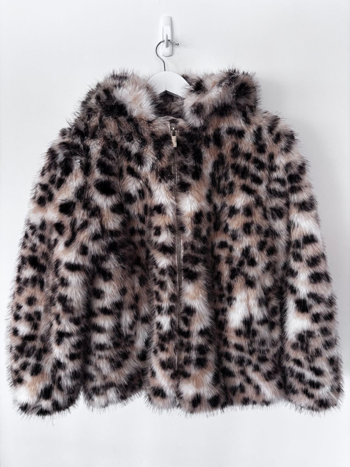 H&M Animal Print Zip Fur Coat | Sz