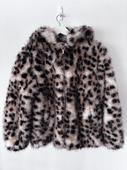 H&M Animal Print Zip Fur Coat | Sz
