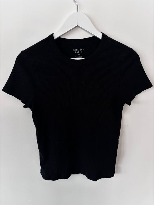 AE Soft Ribbed Black T Shirt | Large