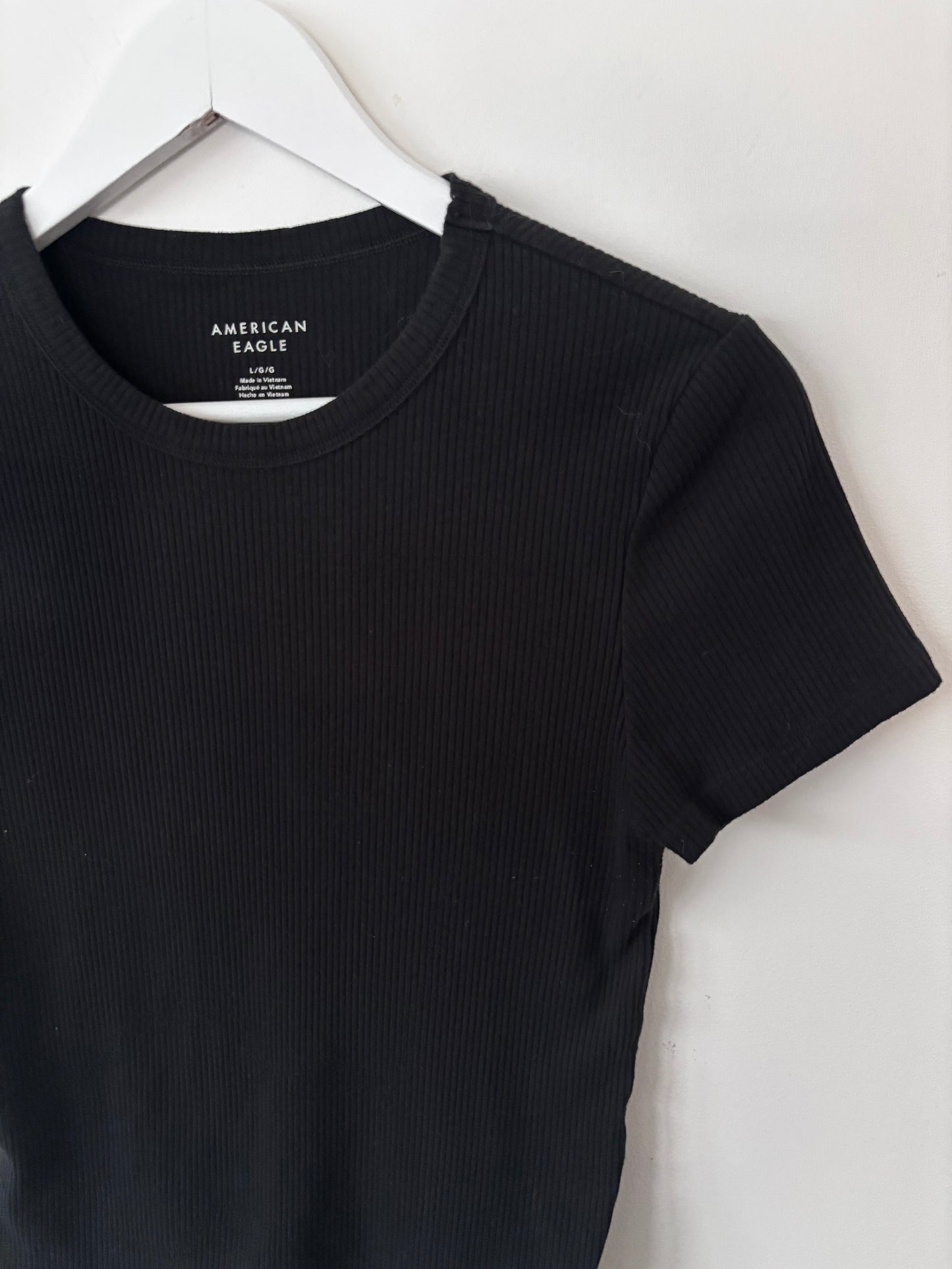 AE Soft Ribbed Black T Shirt | Large