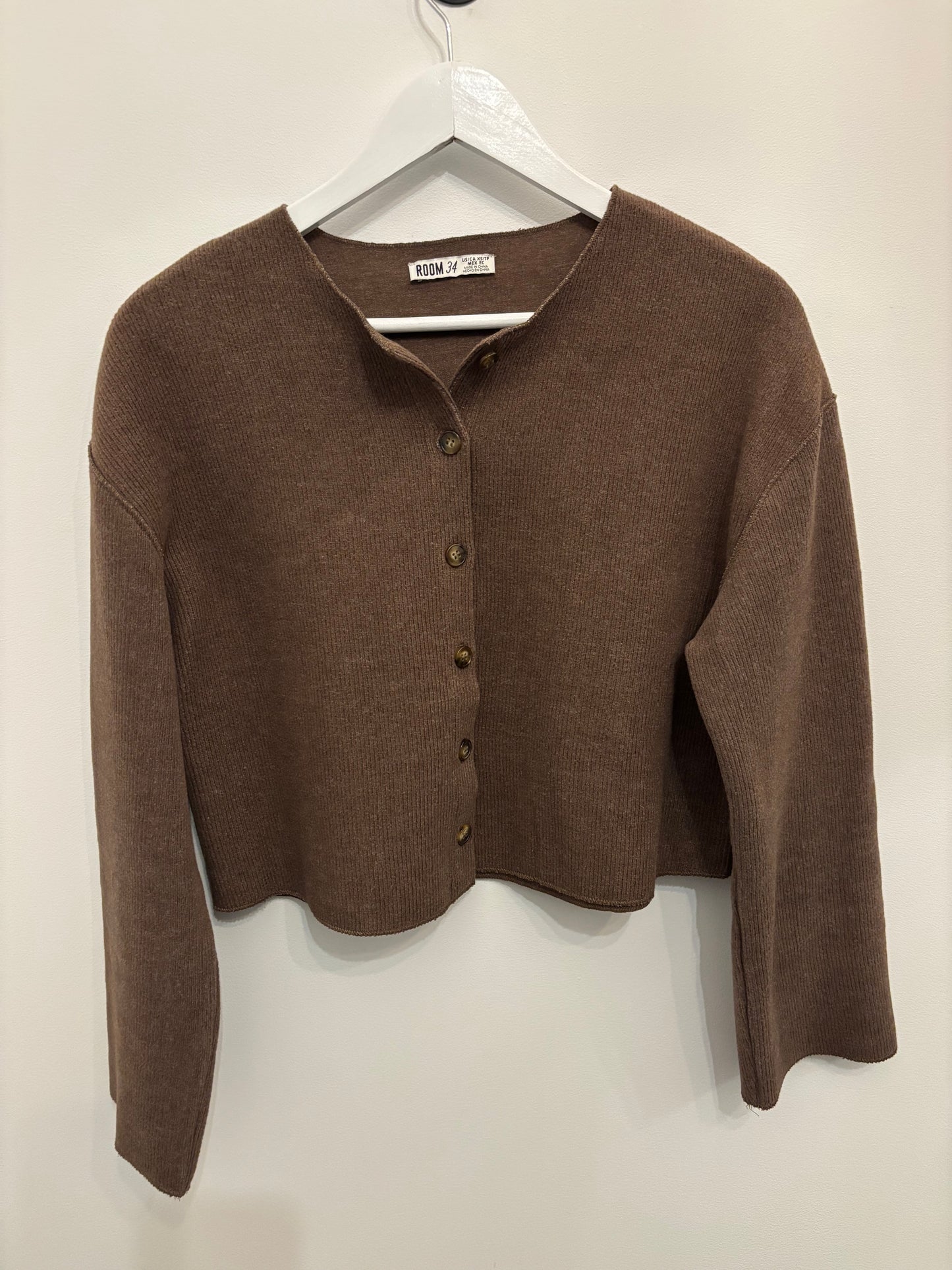 Room 34 Brown Ribbed Cardigan | XS Very Oversized (O130C1)