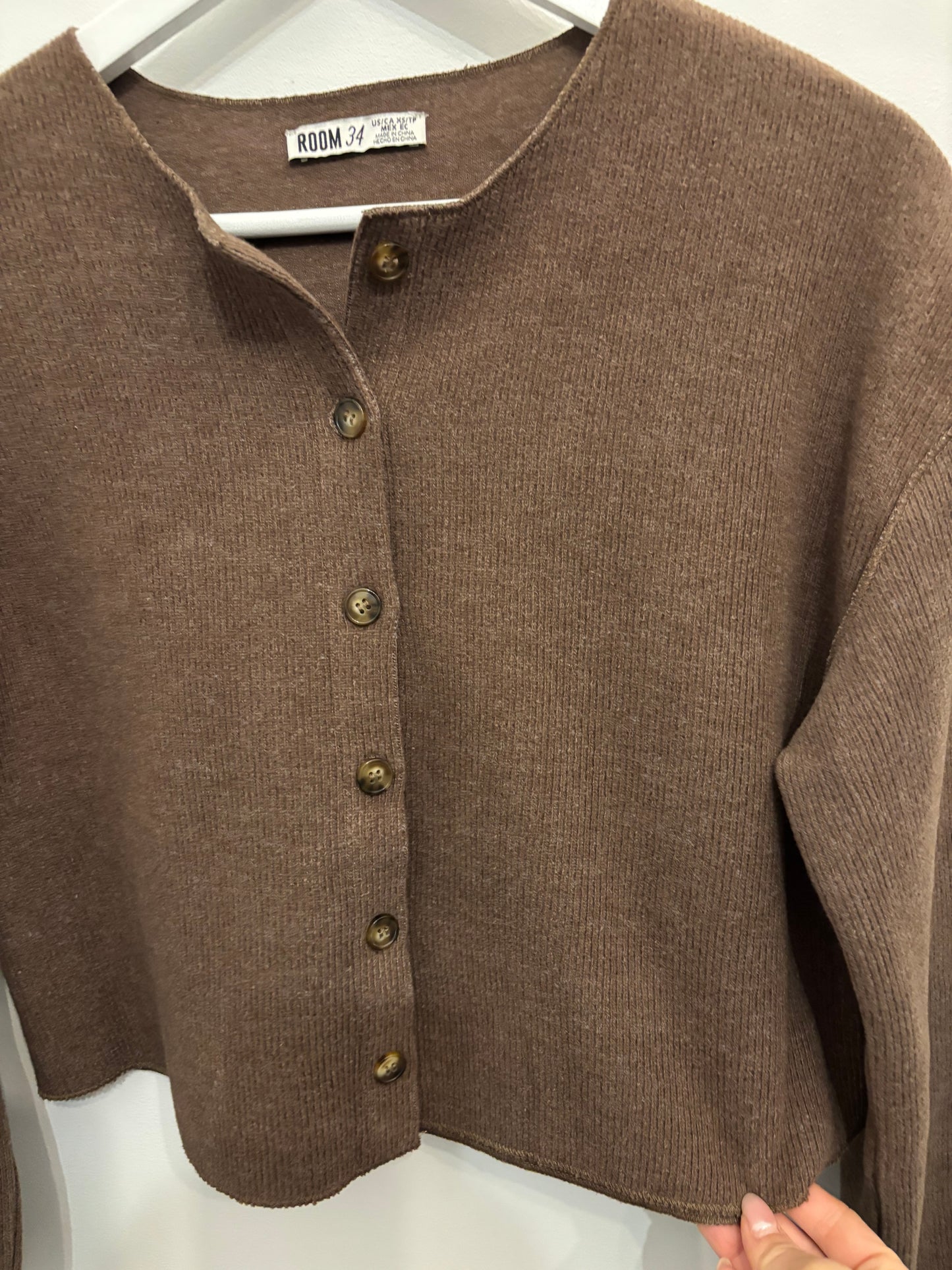 Room 34 Brown Ribbed Cardigan | XS Very Oversized (O130C1)