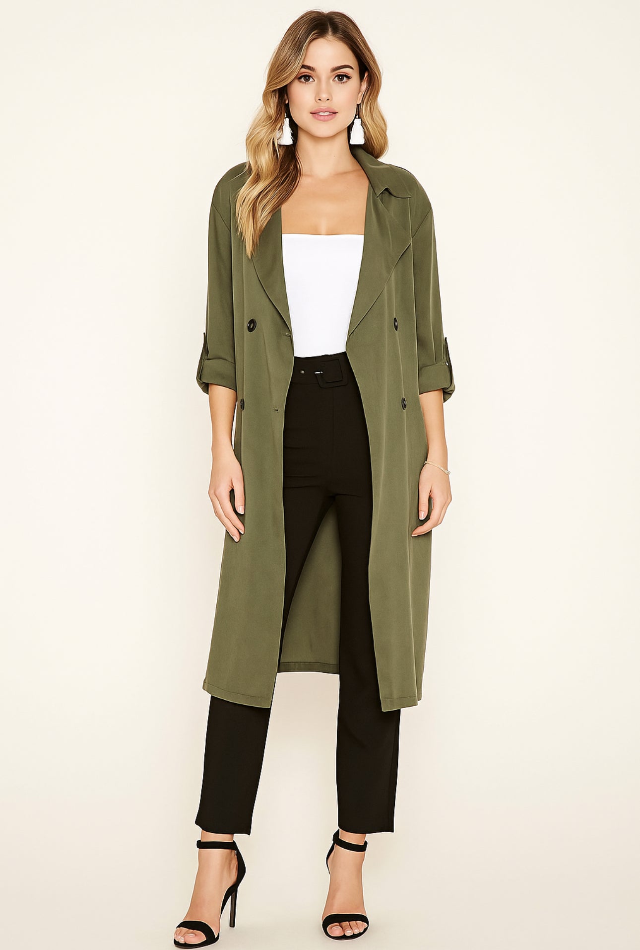 Dynamite Tencel Belted Open Trench Coat | Small (O39L4)